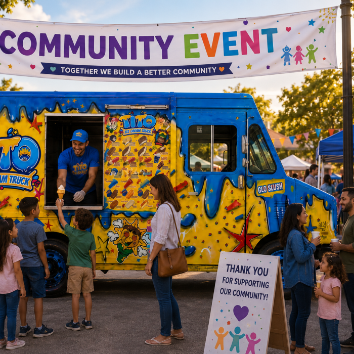 Tito Ice Cream Truck serving families at a community event